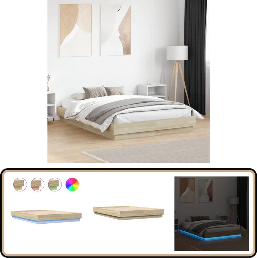 VidaXL Bedframe met LED-verlichting sonoma eikenkleurig 135x190 cm