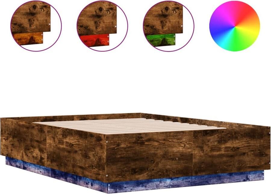 VidaXL -Bedframe-met-LED-verlichting-sonoma-eikenkleurig-135x190-cm
