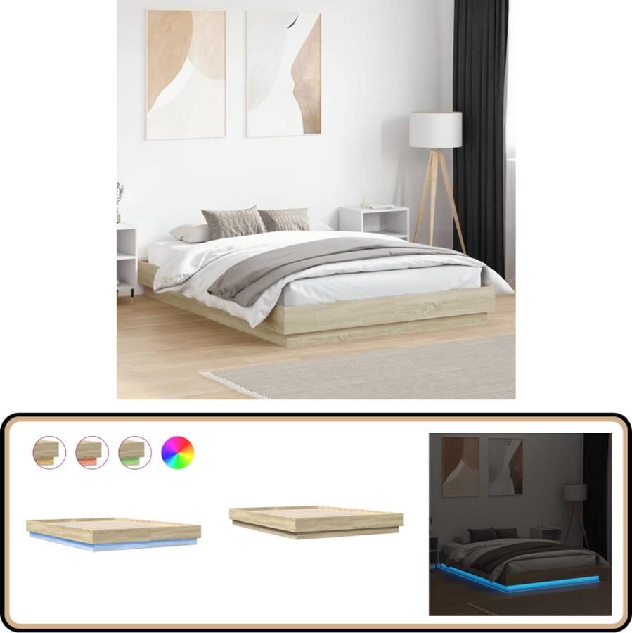 VidaXL Bedframe met LED-verlichting sonoma eikenkleurig 140x200 cm
