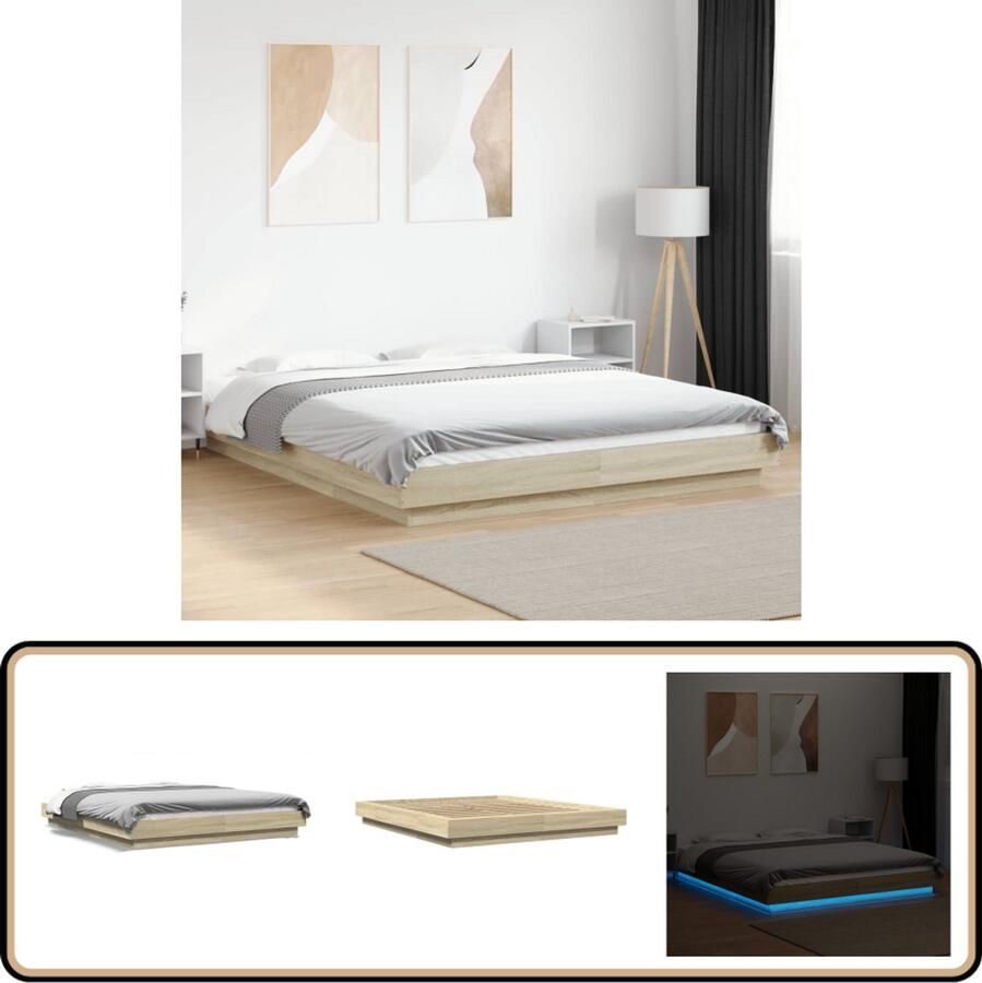 VidaXL Bedframe met LED-verlichting sonoma eikenkleurig 160x200 cm