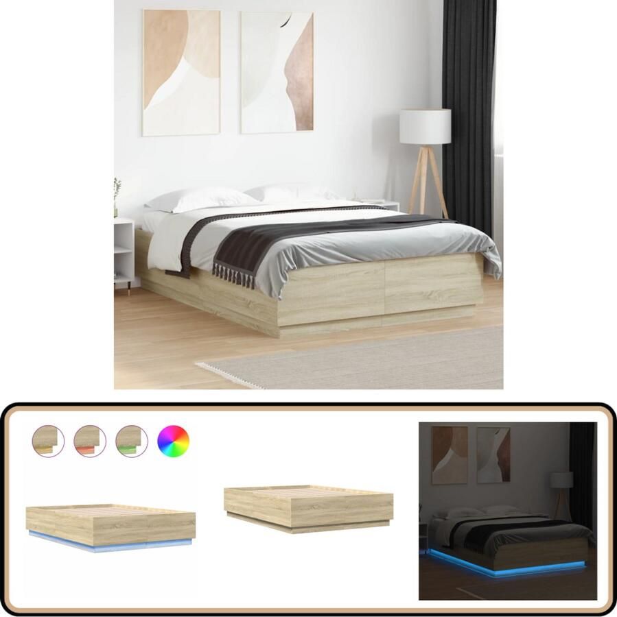 VidaXL Bedframe met LED-verlichting sonoma eikenkleurig 160x200 cm