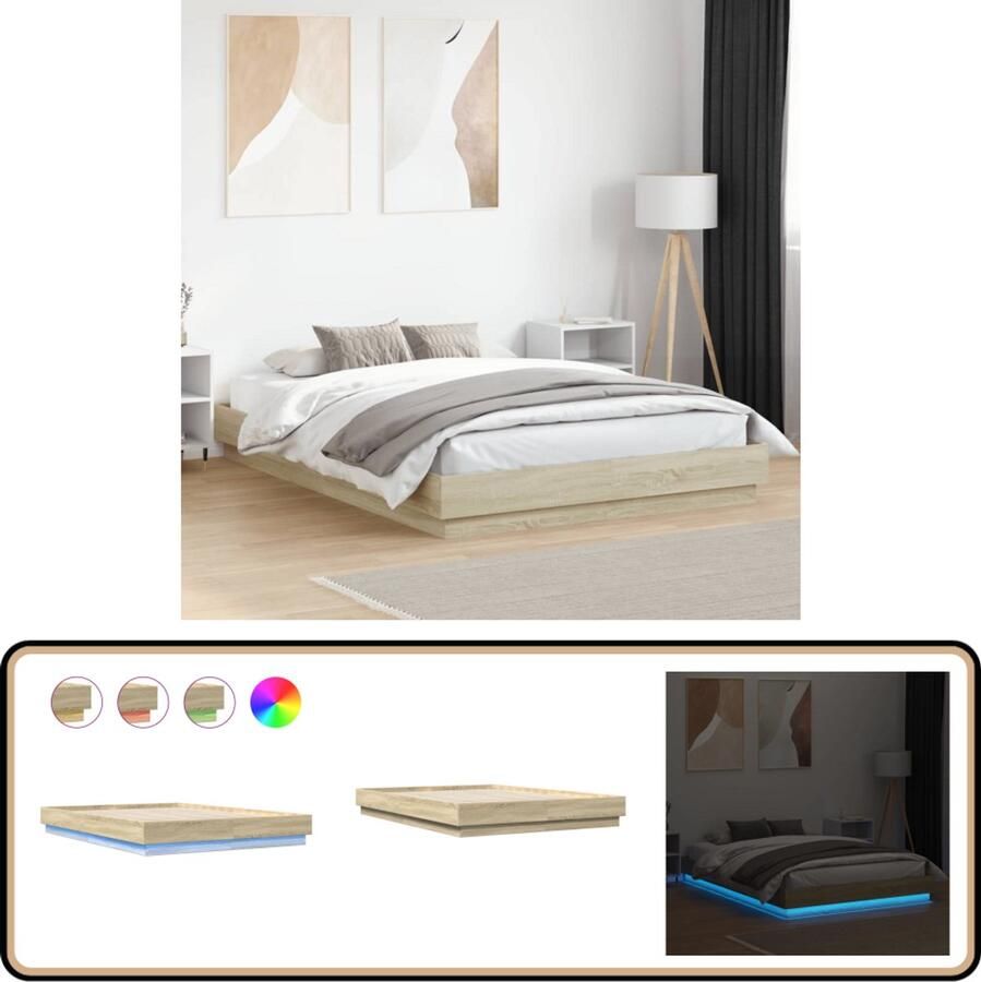 VidaXL Bedframe met LED-verlichting sonoma eikenkleurig 160x200 cm