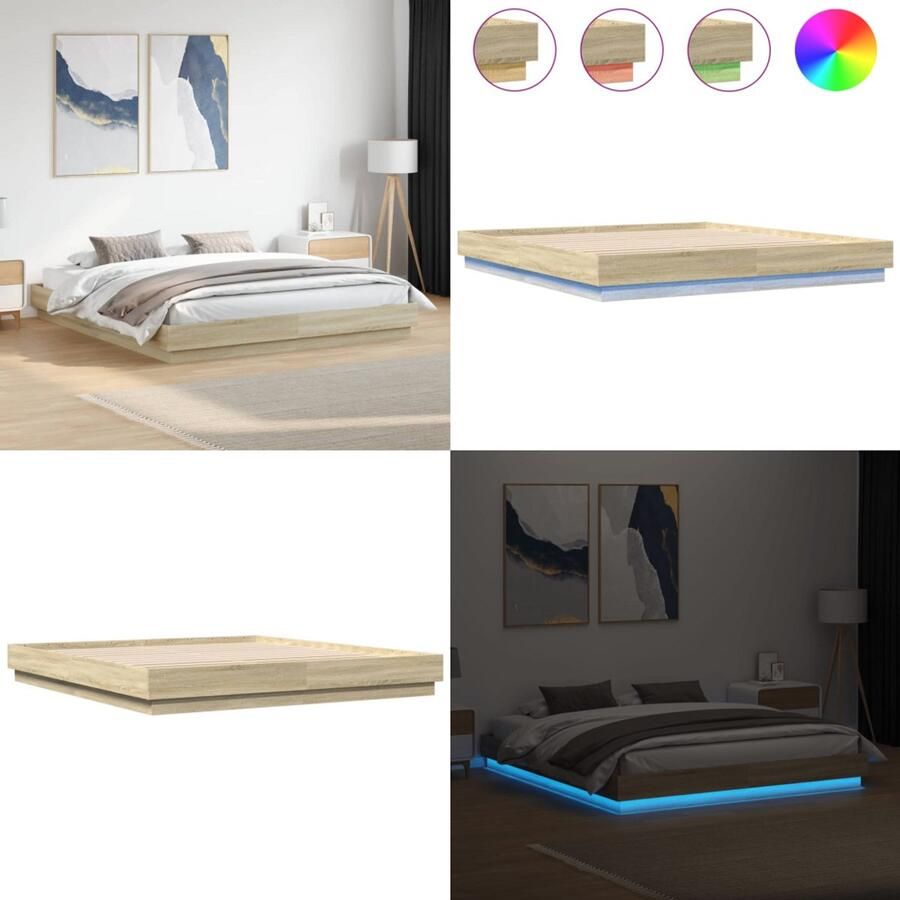 VidaXL Bedframe met LED-verlichting sonoma eikenkleurig 180x200 cm Bedframe Bedframes Bed 2-persoons Bed