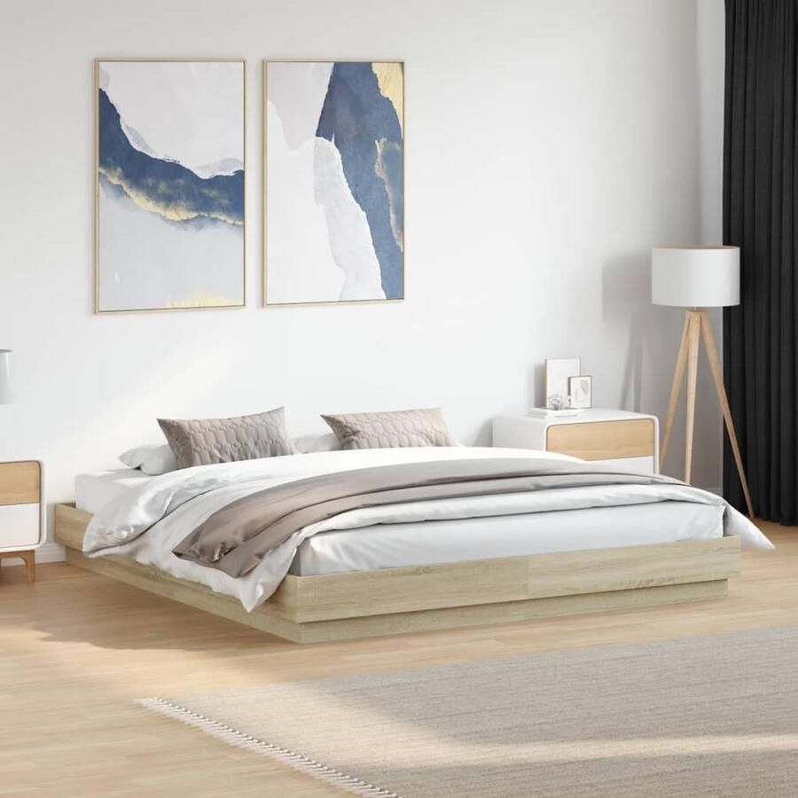VidaXL -Bedframe-met-LED-verlichting-sonoma-eikenkleurig-200x200-cm - Foto 2