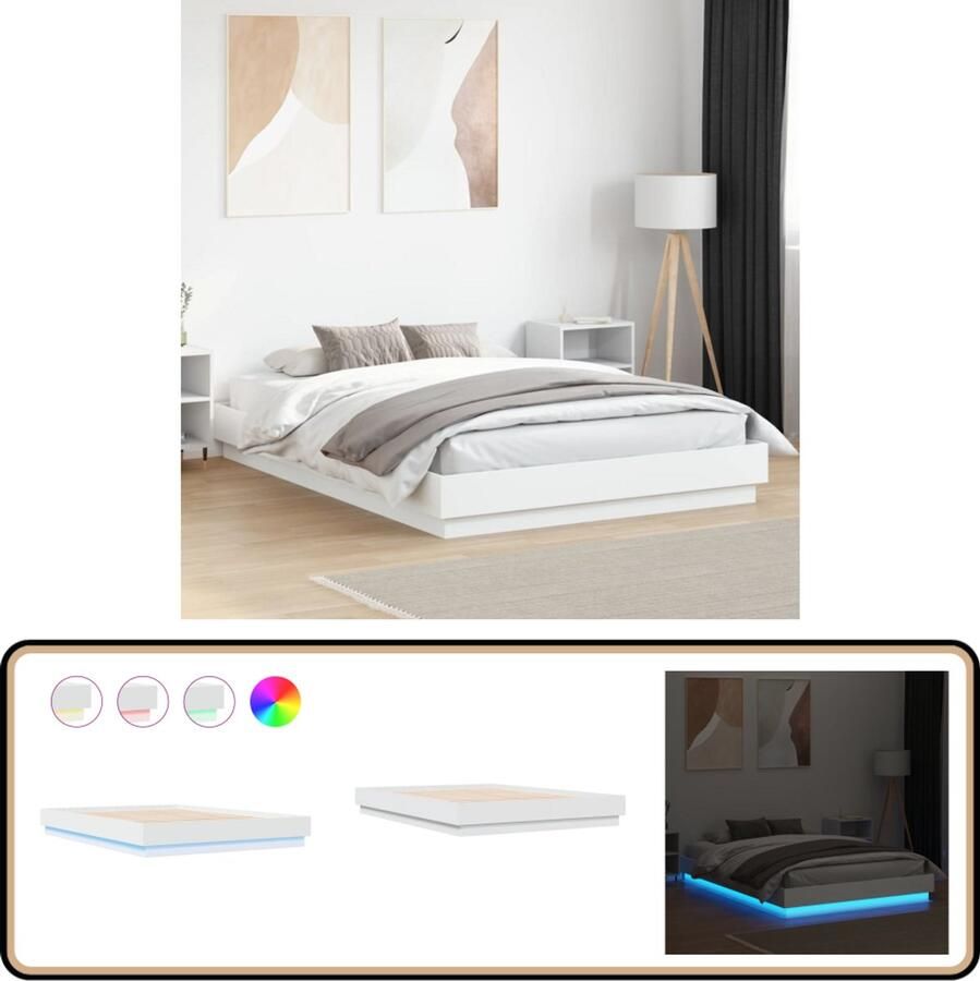 VidaXL Bedframe met LED-verlichting wit 160x200 cm