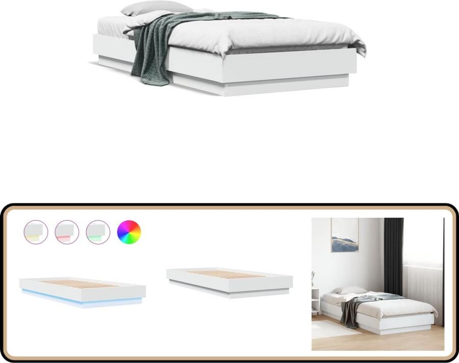 VidaXL Bedframe met LED-verlichting wit 90x200 cm