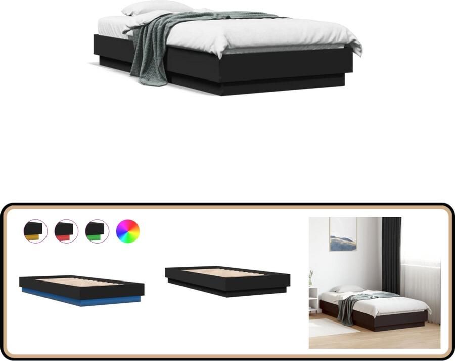 VidaXL Bedframe met LED-verlichting zwart 90x190 cm