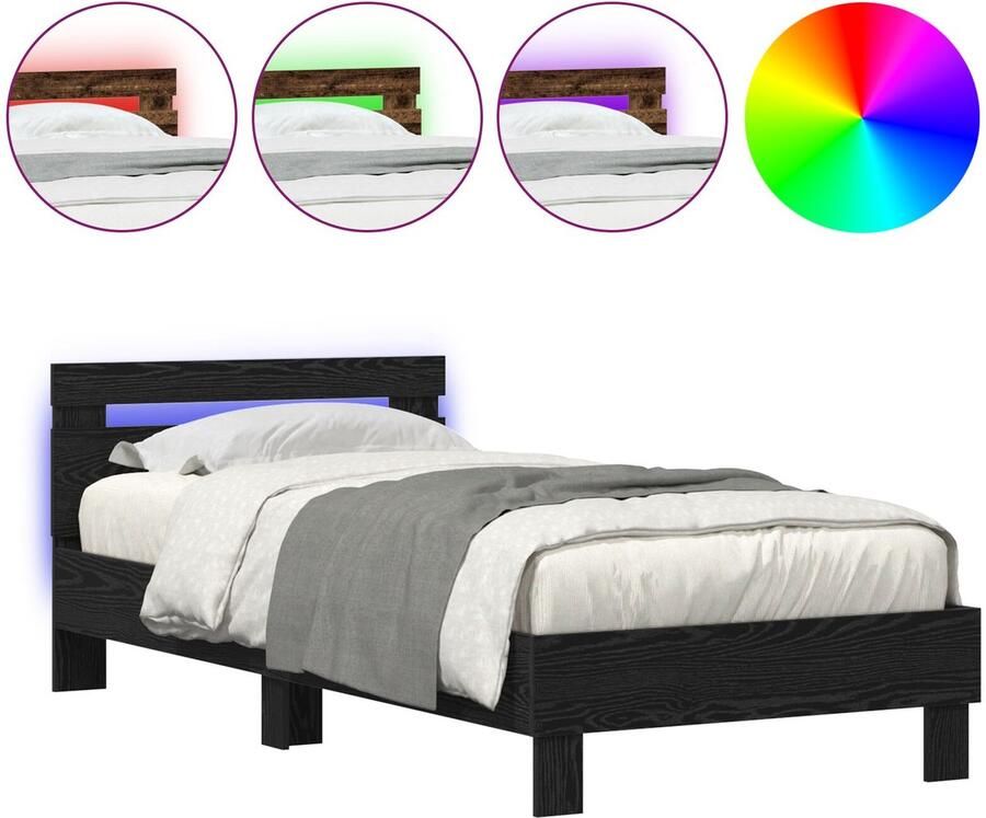 VidaXL Bedframe met LED-verlichting Zwart Eiken 75x190 cm Engineered Wood - Foto 4