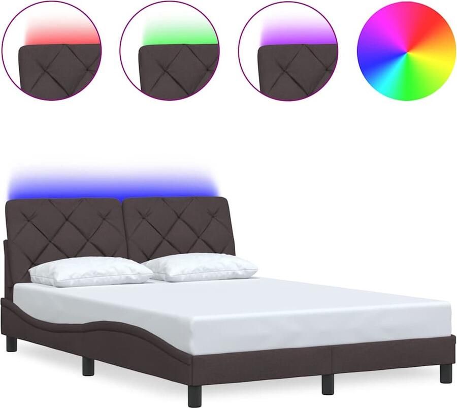 VidaXL Bedframe met LED zonder matras 140x190 cm stof donkerbruin