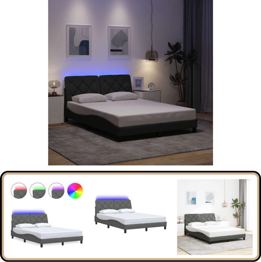VidaXL Bedframe met LED zonder matras 140x190 cm stof donkergrijs