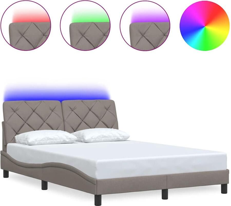 VidaXL Bedframe met LED zonder matras 140x190 cm stof taupe