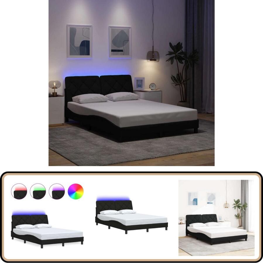 VidaXL Bedframe met LED zonder matras 140x190 cm stof zwart
