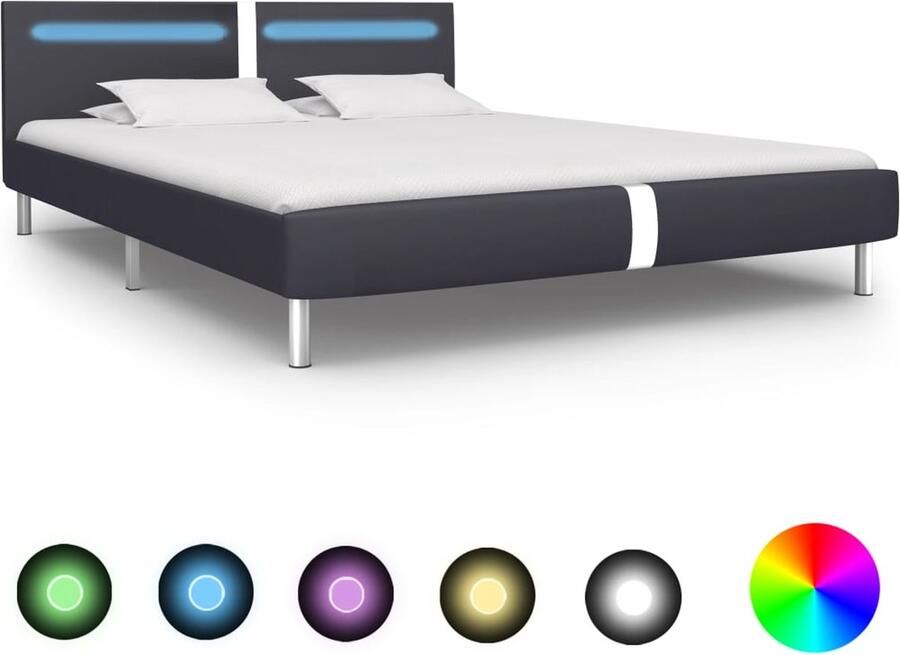 VidaXL -Bedframe-met-hoofdeinde-en-LED-verlichting-zwart-150x200-cm - Foto 2