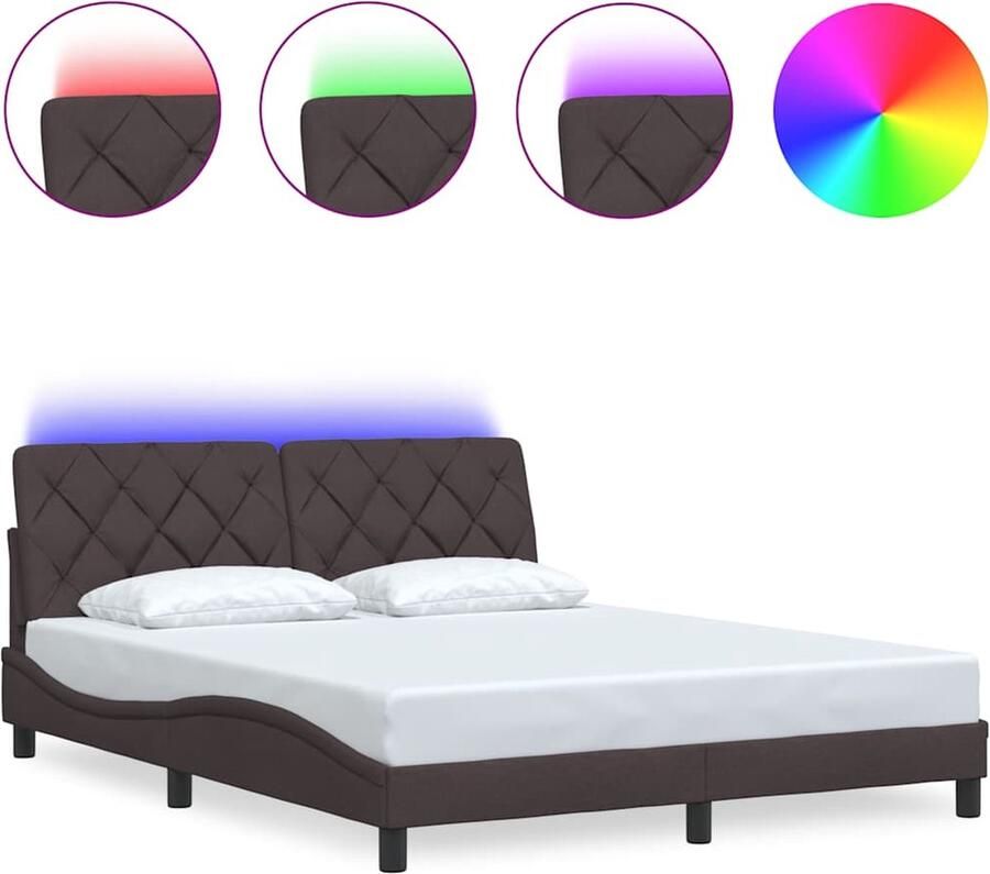 VidaXL Bedframe met LED zonder matras 160x200 cm stof donkerbruin