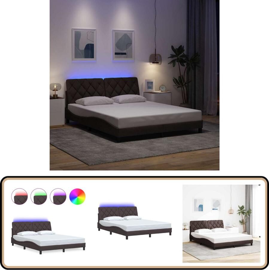 VidaXL Bedframe met LED zonder matras 160x200 cm stof donkerbruin