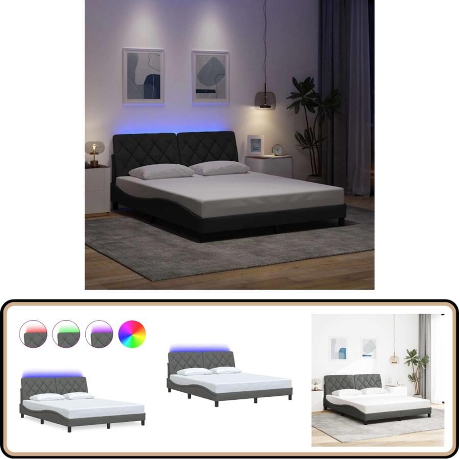 VidaXL Bedframe met LED zonder matras 160x200 cm stof donkergrijs