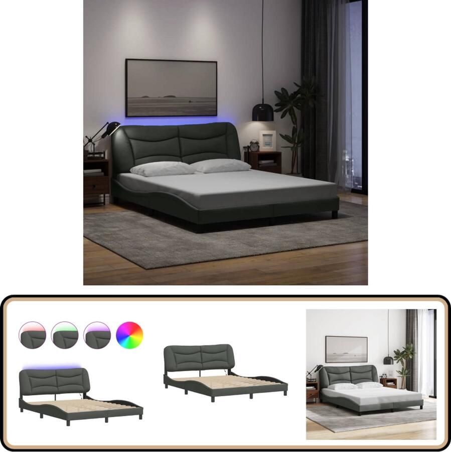 VidaXL Bedframe met LED zonder matras 160x200 cm stof donkergrijs