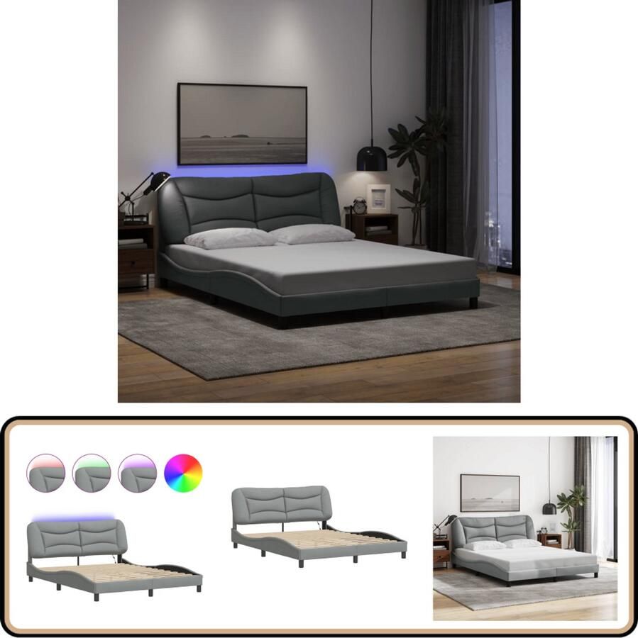 VidaXL Bedframe met LED zonder matras 160x200 cm stof lichtgrijs