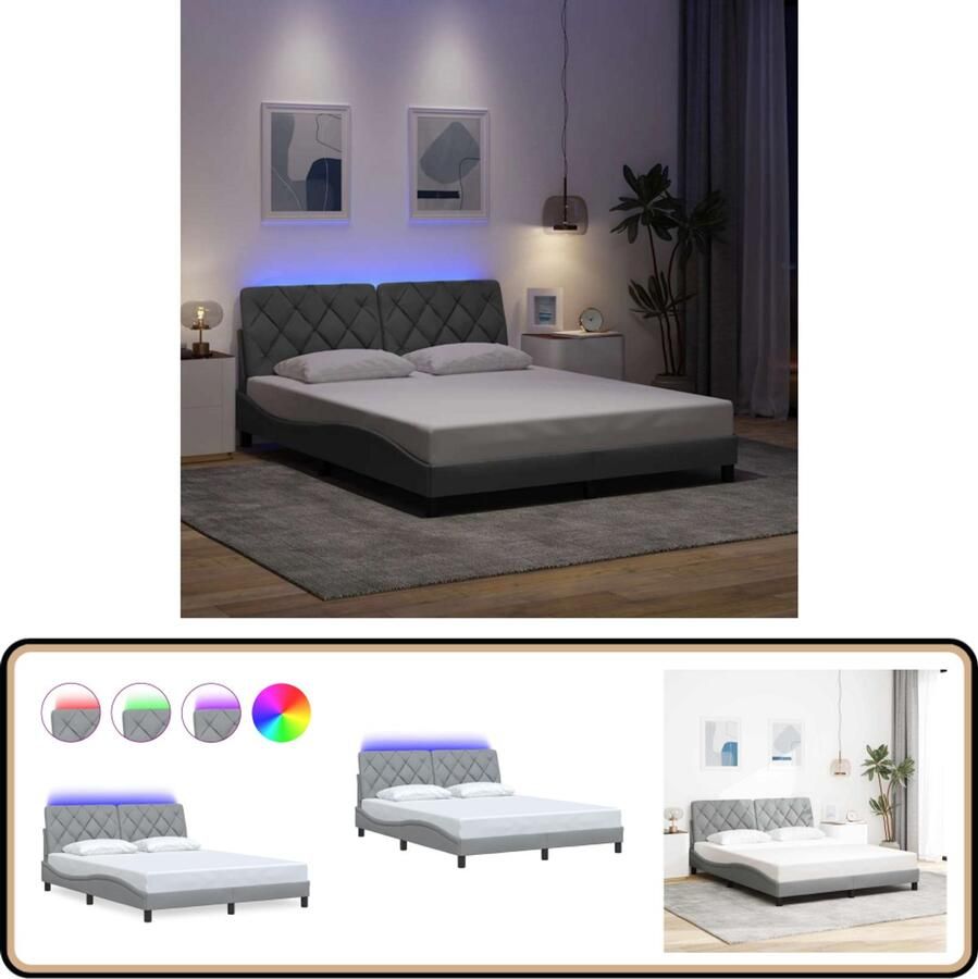 VidaXL Bedframe met LED zonder matras 160x200 cm stof lichtgrijs