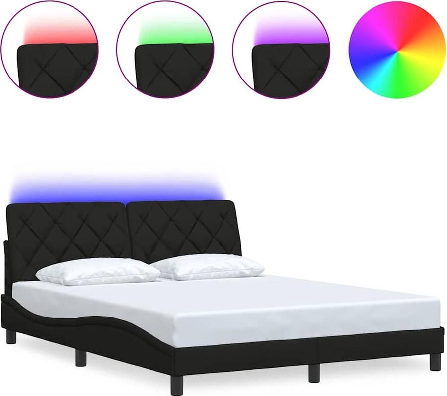 VidaXL Bedframe met LED zonder matras 160x200 cm stof zwart