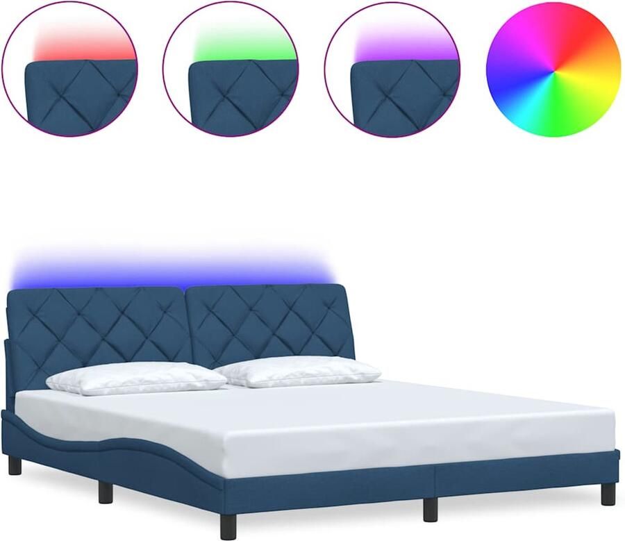 VidaXL Bedframe met LED zonder matras 180x200 cm stof blauw