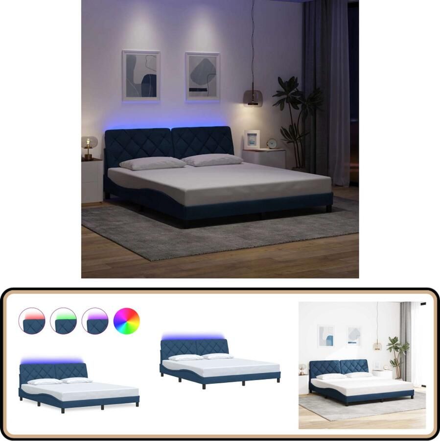 VidaXL Bedframe met LED zonder matras 180x200 cm stof blauw