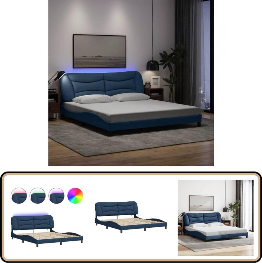 VidaXL Bedframe met LED zonder matras 180x200 cm stof blauw