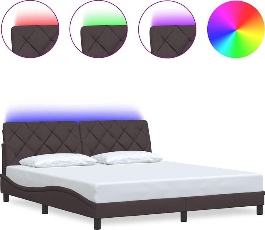 VidaXL Bedframe met LED zonder matras 180x200 cm stof donkerbruin