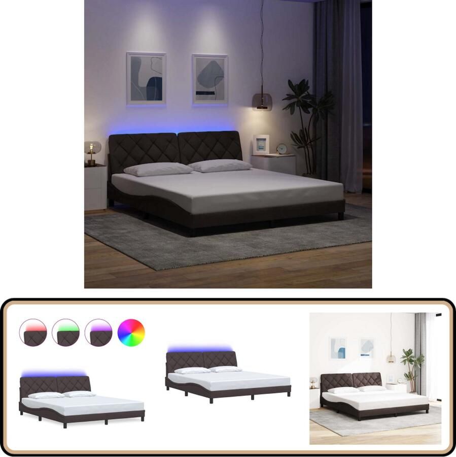 VidaXL Bedframe met LED zonder matras 180x200 cm stof donkerbruin