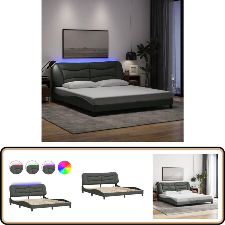 VidaXL Bedframe met LED zonder matras 180x200 cm stof donkergrijs
