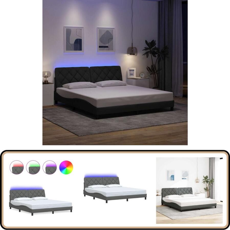 VidaXL Bedframe met LED zonder matras 180x200 cm stof donkergrijs