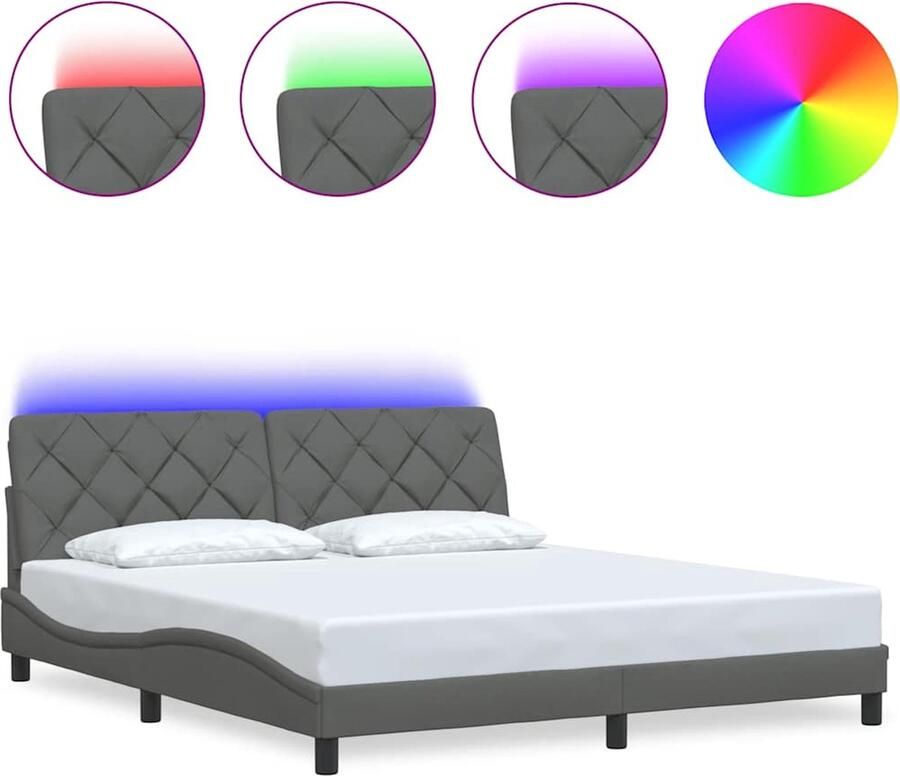 VidaXL Bedframe met LED zonder matras 180x200 cm stof donkergrijs