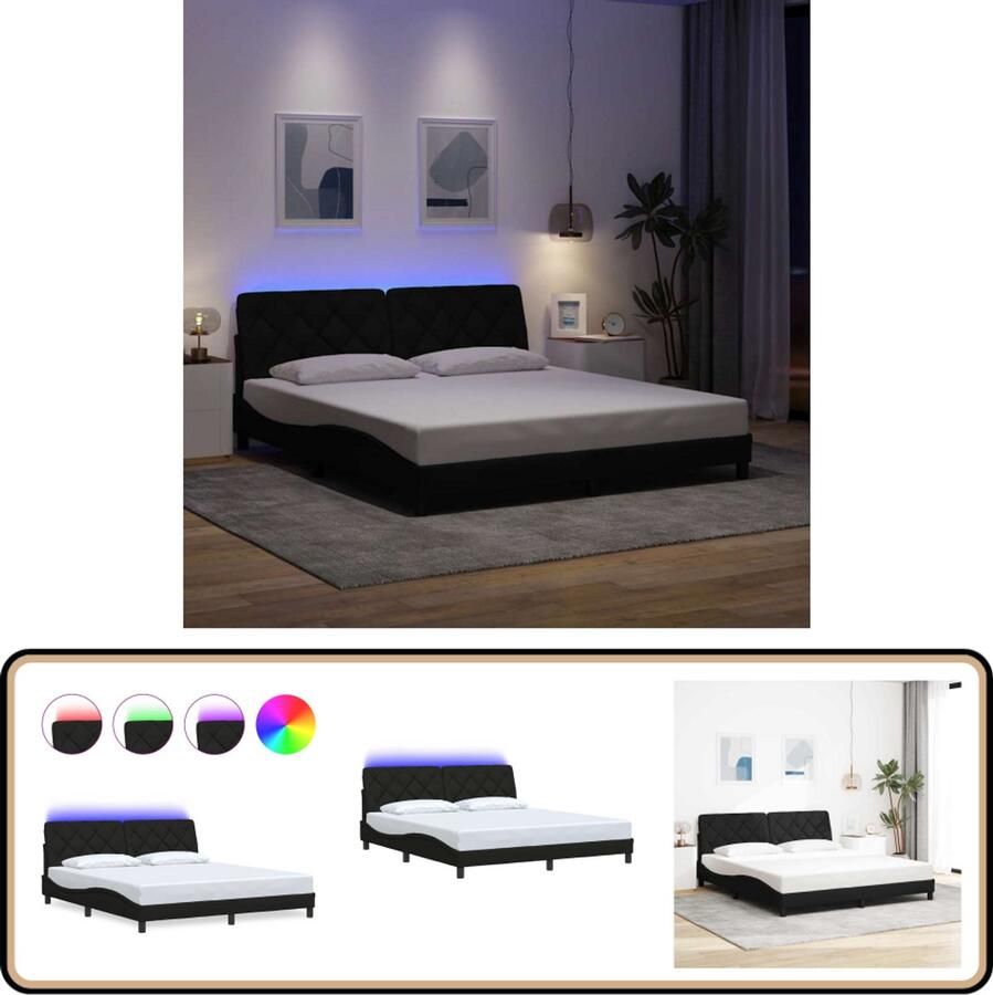 VidaXL Bedframe met LED zonder matras 180x200 cm stof zwart
