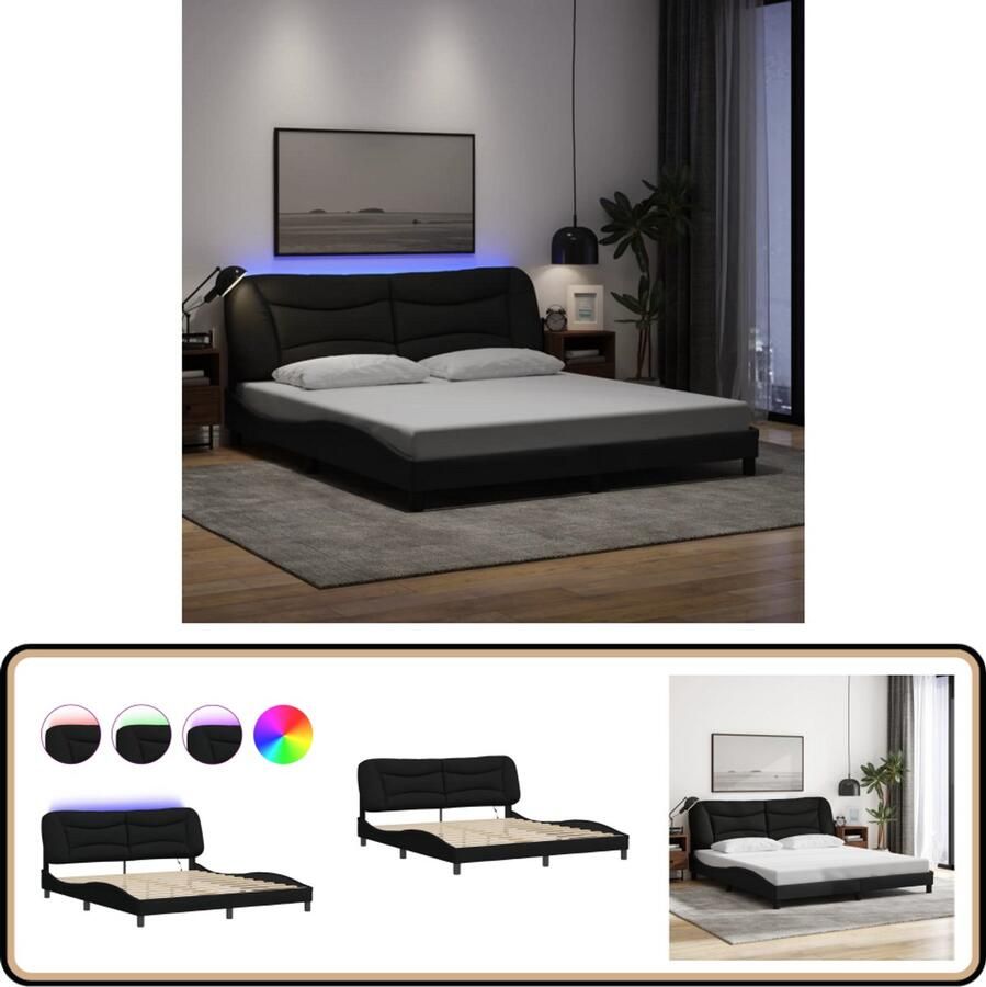 VidaXL Bedframe met LED zonder matras 180x200 cm stof zwart