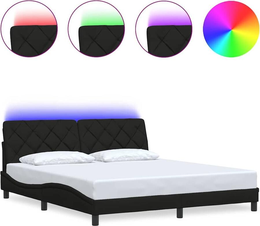 VidaXL Bedframe met LED zonder matras 180x200 cm stof zwart