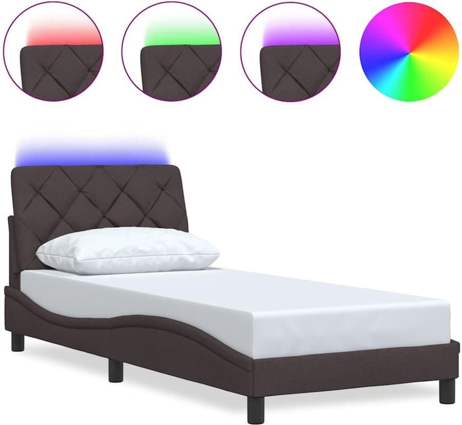VidaXL Bedframe met LED zonder matras 80x200 cm stof donkerbruin