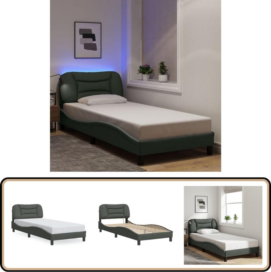 VidaXL Bedframe met LED zonder matras 80x200 cm stof donkergrijs