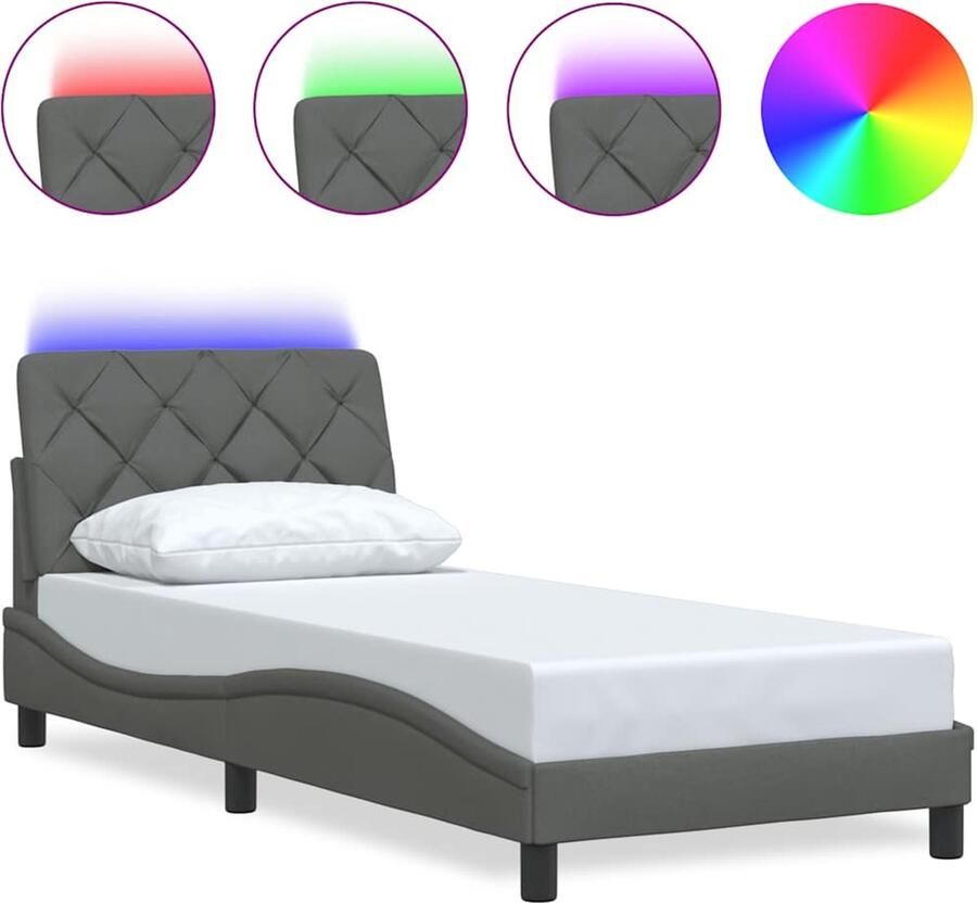 VidaXL Bedframe met LED zonder matras 80x200 cm stof donkergrijs