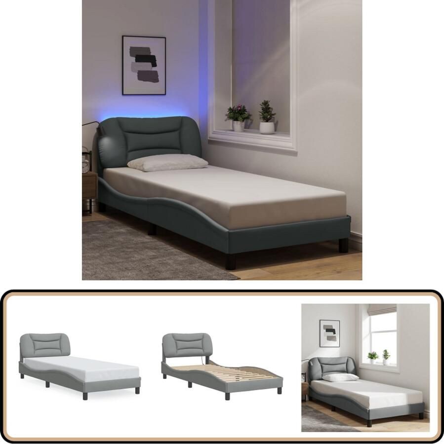 VidaXL Bedframe met LED zonder matras 80x200 cm stof lichtgrijs