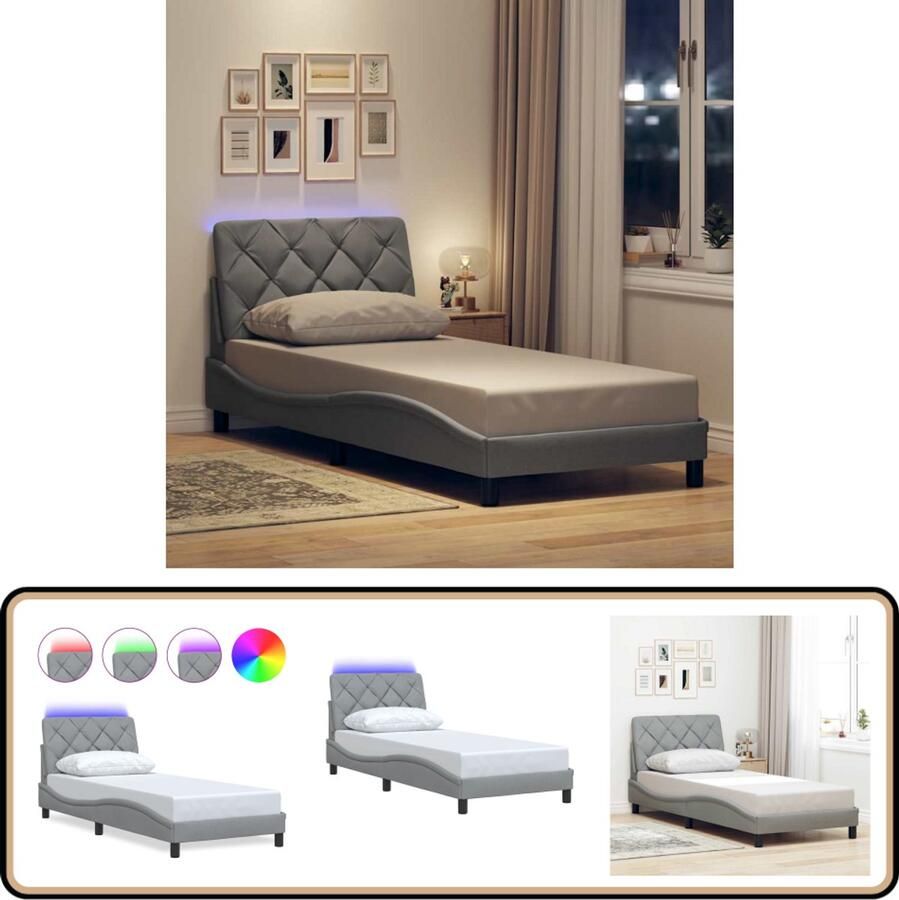 VidaXL Bedframe met LED zonder matras 80x200 cm stof lichtgrijs