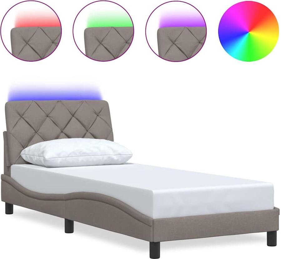 VidaXL Bedframe met LED zonder matras 80x200 cm stof taupe - Foto 2