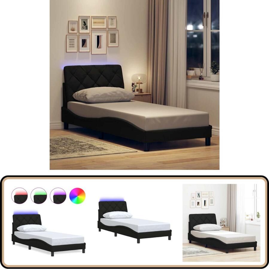 VidaXL Bedframe met LED zonder matras 80x200 cm stof zwart