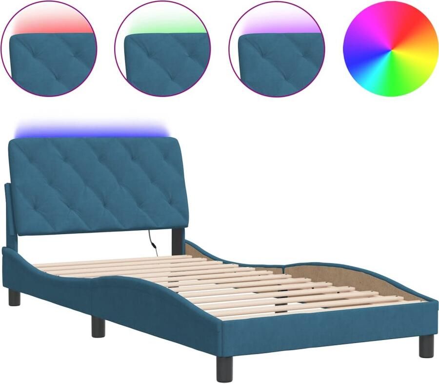 VidaXL Bedframe met LED zonder matras fluweel blauw 100x200 cm