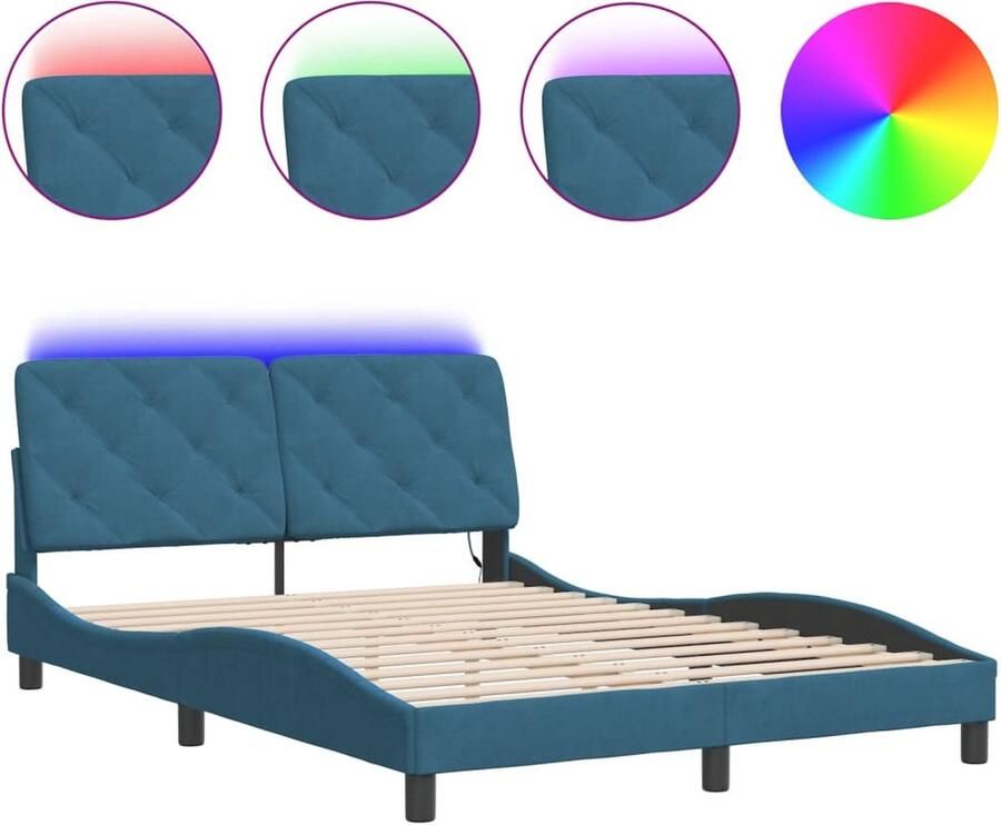 VidaXL Bedframe met LED zonder matras fluweel blauw 120x200 cm