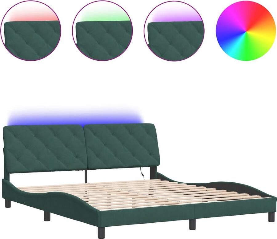 VidaXL Bedframe met LED zonder matras fluweel donkergroen 180x200 cm