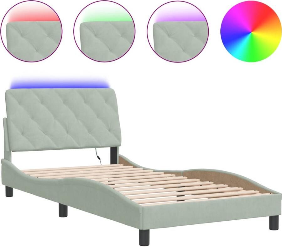 VidaXL Bedframe met LED zonder matras fluweel lichtgrijs 100x200 cm