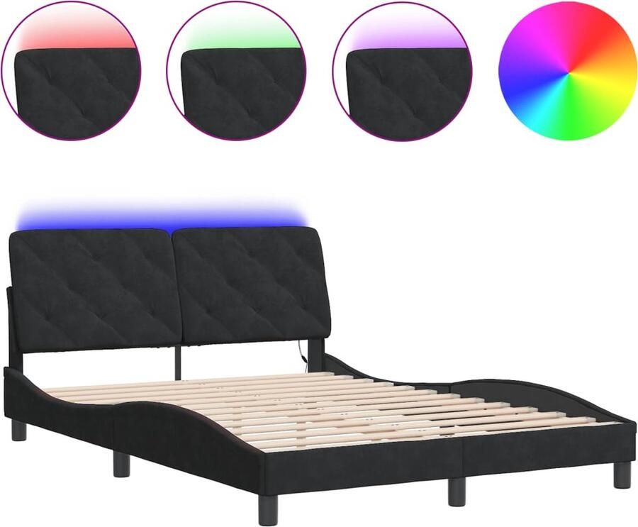 VidaXL Bedframe met LED zonder matras fluweel zwart 120x200 cm