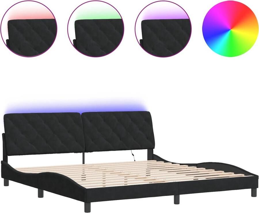 VidaXL Bedframe met LED zonder matras fluweel zwart 200x200 cm