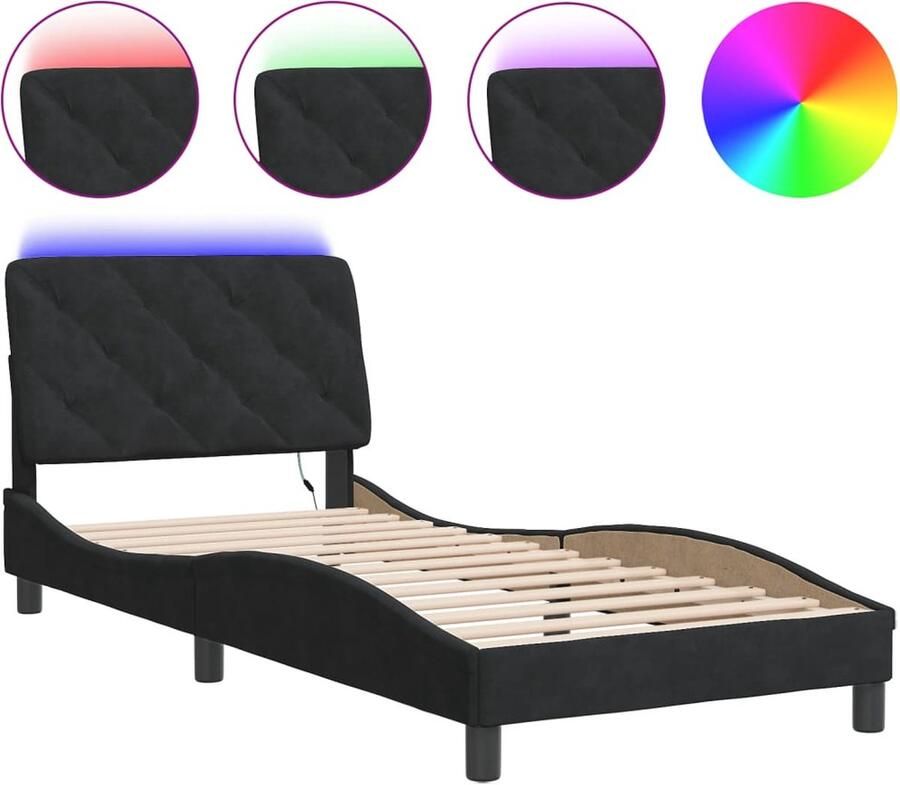 VidaXL -Bedframe-met-LED-verlichting-fluweel-zwart-90x190-cm