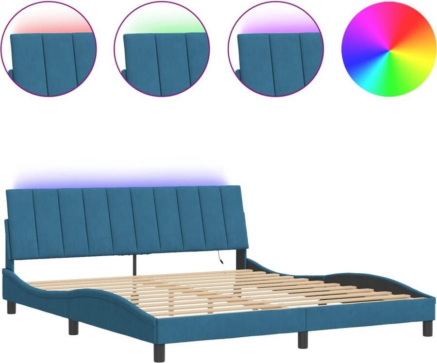 VidaXL Bedframe met LED zonder matras Hanko fluweel blauw 180x200 cm